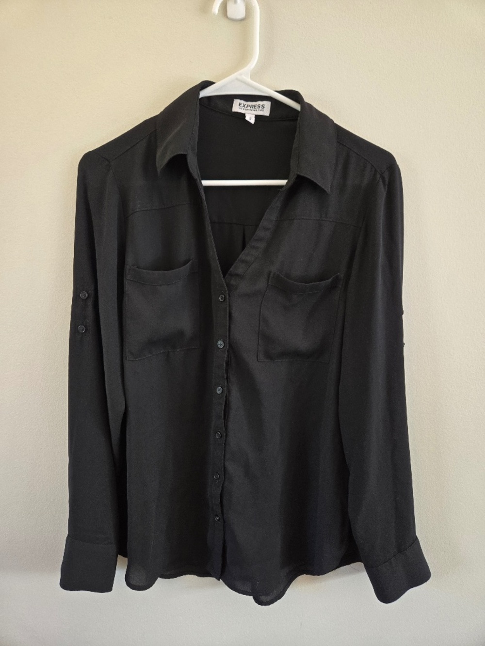 Express Black "The Portofino Shirt" with Roll Tab Sleeves